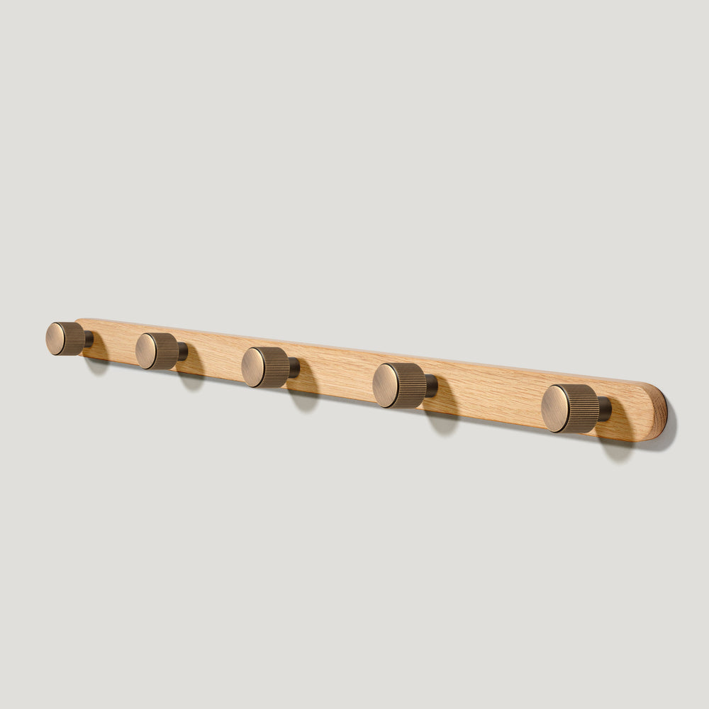 LENNON Wooden Wall Mounted Coat Rack - Oak / Antique Brass