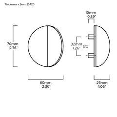 Plank Hardware Cabinetry 70mm (32mm CC) FOLD Round Front Mounted Handle - Black