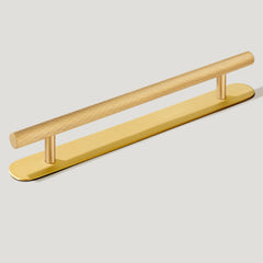 Plank Hardware Cabinetry 220mm (160mm CC) / Handle with Round Backplate SEARLE Swirled T-Bar Handle - Brass