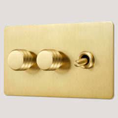 Plank Hardware Electric ALVA 3G Mixed Switch 1 Toggle / 2 Dimmer - Brass