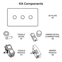 Plank Hardware Electric ALVA 3G Mixed Switch 1 Toggle / 2 Dimmer - Brass