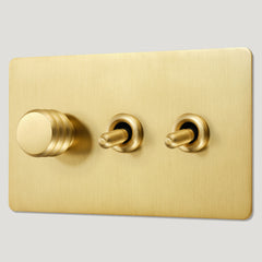 Plank Hardware Electric ALVA 3G Mixed Switch 2 Toggle / 1 Dimmer - Brass