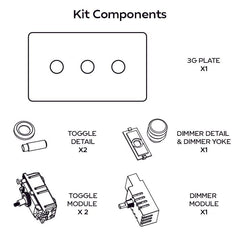 Plank Hardware Electric ALVA 3G Mixed Switch 2 Toggle / 1 Dimmer - Brass