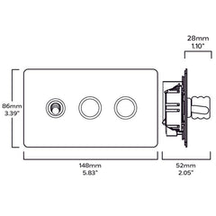 Plank Hardware Electric ALVA PALO 3G Mixed Switch 1 Toggle / 2 Dimmer - Brass