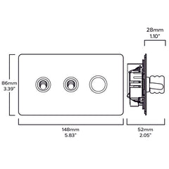 Plank Hardware Electric ALVA PALO 3G Mixed Switch 2 Toggle / 1 Dimmer - Brass