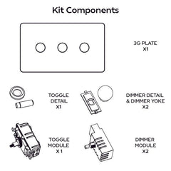 Plank Hardware Electric BOBBIN 3G Mixed Switch 1 Toggle / 2 Dimmer - Brass