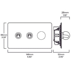 Plank Hardware Electric BOBBIN PALO 2G Mixed Switch 2 Toggle / 1 Dimmer - Brass