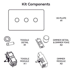 Plank Hardware Electric KEPLER 3G Knurled Mixed Switch 1 Toggle / 2 Dimmer - Brass