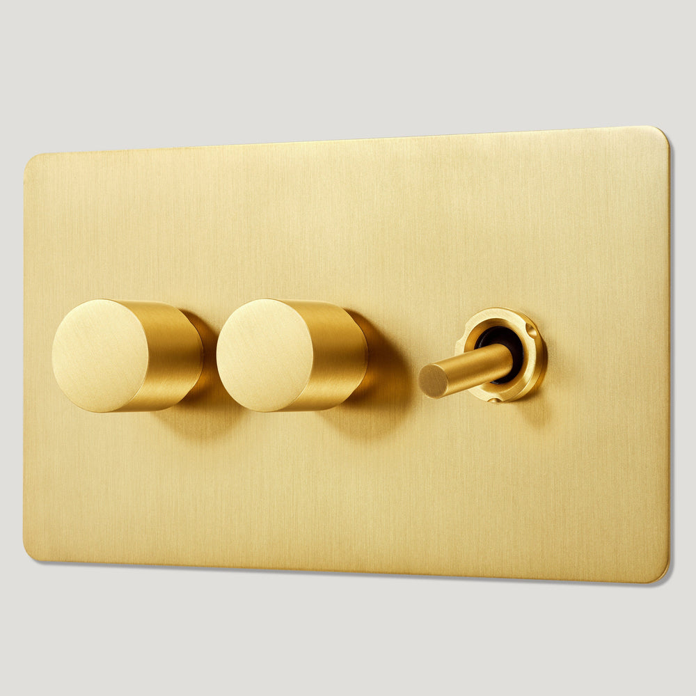 MAXWELL 3G Smooth Mixed Light Switch 1 Toggle / 2 Dimmer - Brass