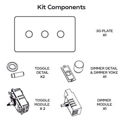 Plank Hardware Electric MAXWELL 3G Smooth Mixed Switch 2 Toggle / 1 Dimmer - Brass