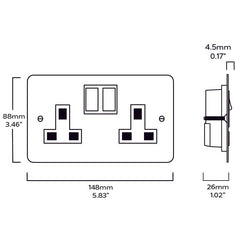 Plank Hardware Electric Plug Socket (Black Insert) SYLVIE Double Plug Socket - Antique Brass (Black Insert)