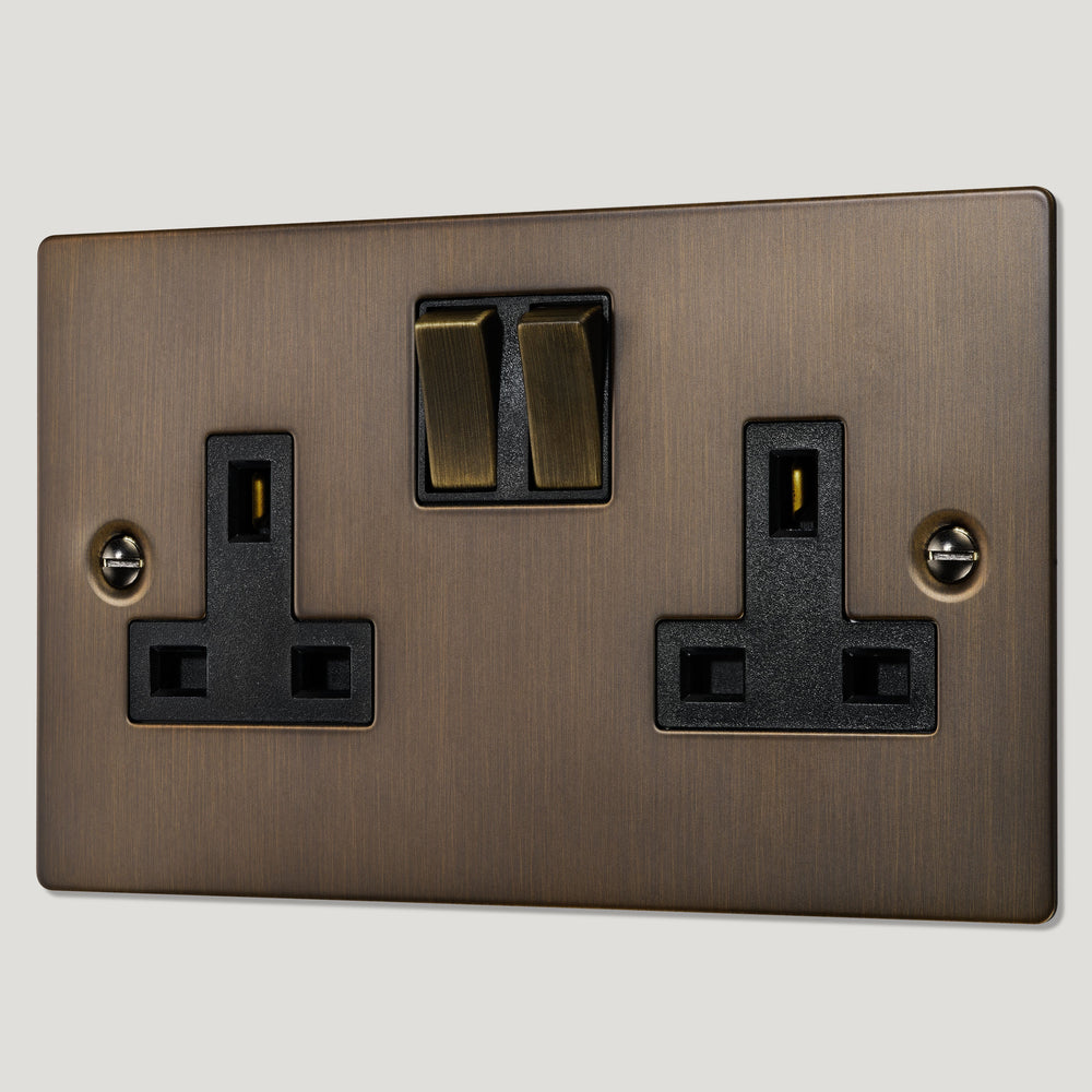 SYLVIE Double Plug Socket - Antique Brass (Black Insert)