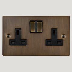 Plank Hardware Electric SYLVIE Double Plug Socket - Antique Brass (Black Insert)