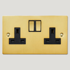 Plank Hardware Electric Plug Socket (Black Insert) SYLVIE Double Plug Socket - Brass (Black Insert)