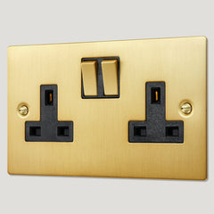 Plank Hardware Electric Plug Socket (Black Insert) SYLVIE Double Plug Socket - Brass (Black Insert)