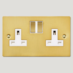 Plank Hardware Electric Plug Socket (White Insert) SYLVIE Double Plug Socket - Brass (White Insert)