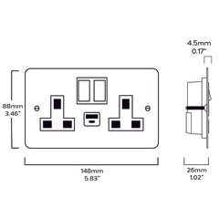 Plank Hardware Electric USB Plug Socket (Black Insert) SYLVIE Double USB Plug Socket - Brass (Black Insert)