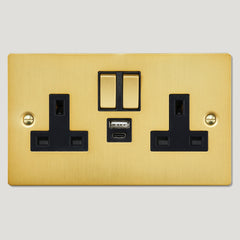 Plank Hardware Electric USB Plug Socket (Black Insert) SYLVIE Double USB Plug Socket - Brass (Black Insert)