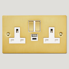 Plank Hardware Electric USB Plug Socket (White Insert) SYLVIE Double USB Plug Socket - Brass (White Insert)