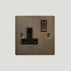 Plank Hardware Electric SYLVIE Single Plug Socket - Antique Brass (Black Insert)