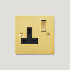 Plank Hardware Electric Plug Socket (Black Insert) SYLVIE Single Plug Socket - Brass (Black Insert)