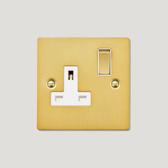 Plank Hardware Electric Plug Socket (White Insert) SYLVIE Single Plug Socket - Brass (White Insert)