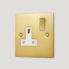 Plank Hardware Electric Plug Socket (White Insert) SYLVIE Single Plug Socket - Brass (White Insert)